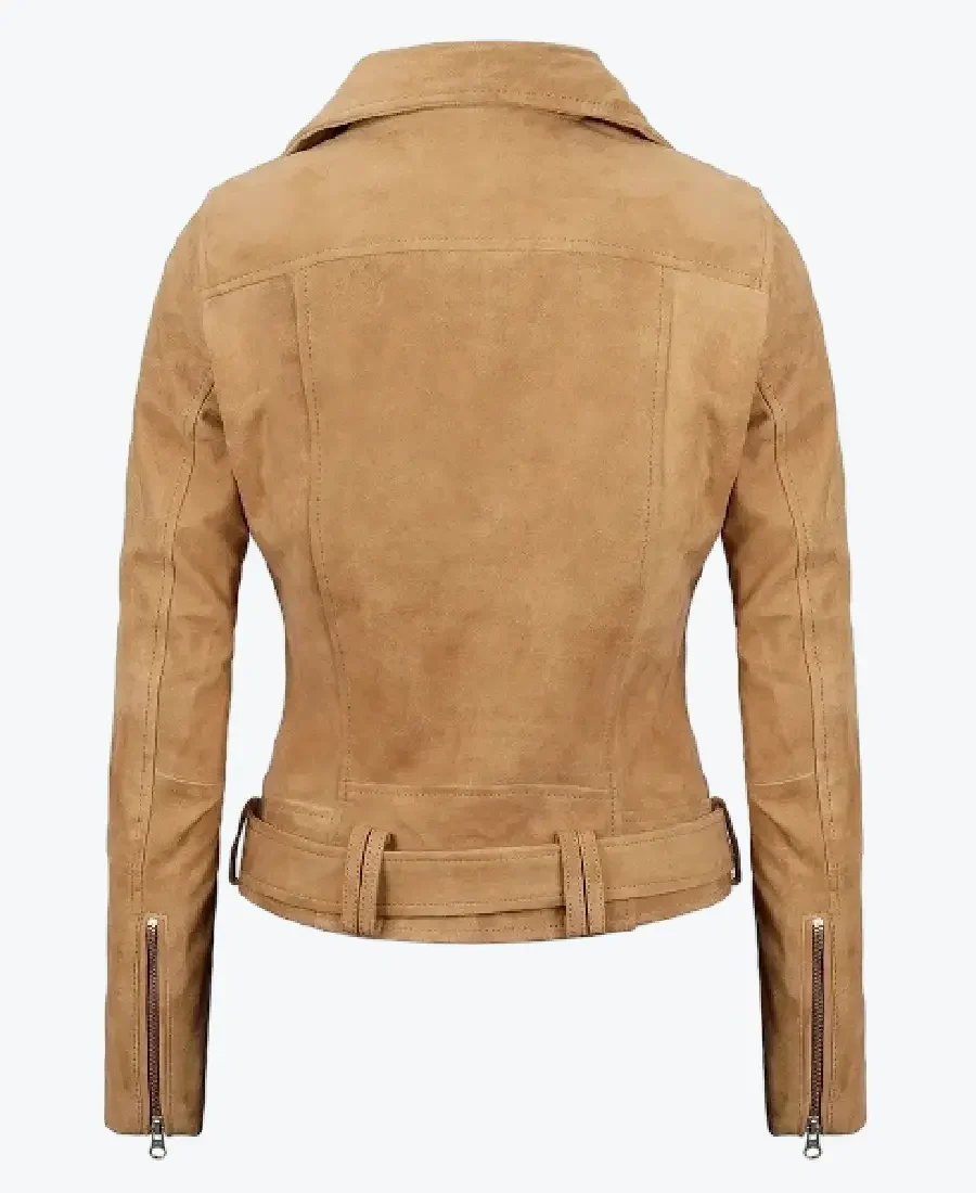 Women's Brown Asymmetrical Suede Biker Jacket Back