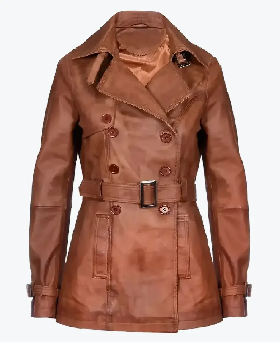 Women’s Double-Breasted Mid Length Brown Leather Coats women’s double-breasted mid length brown leather coats rare jacket