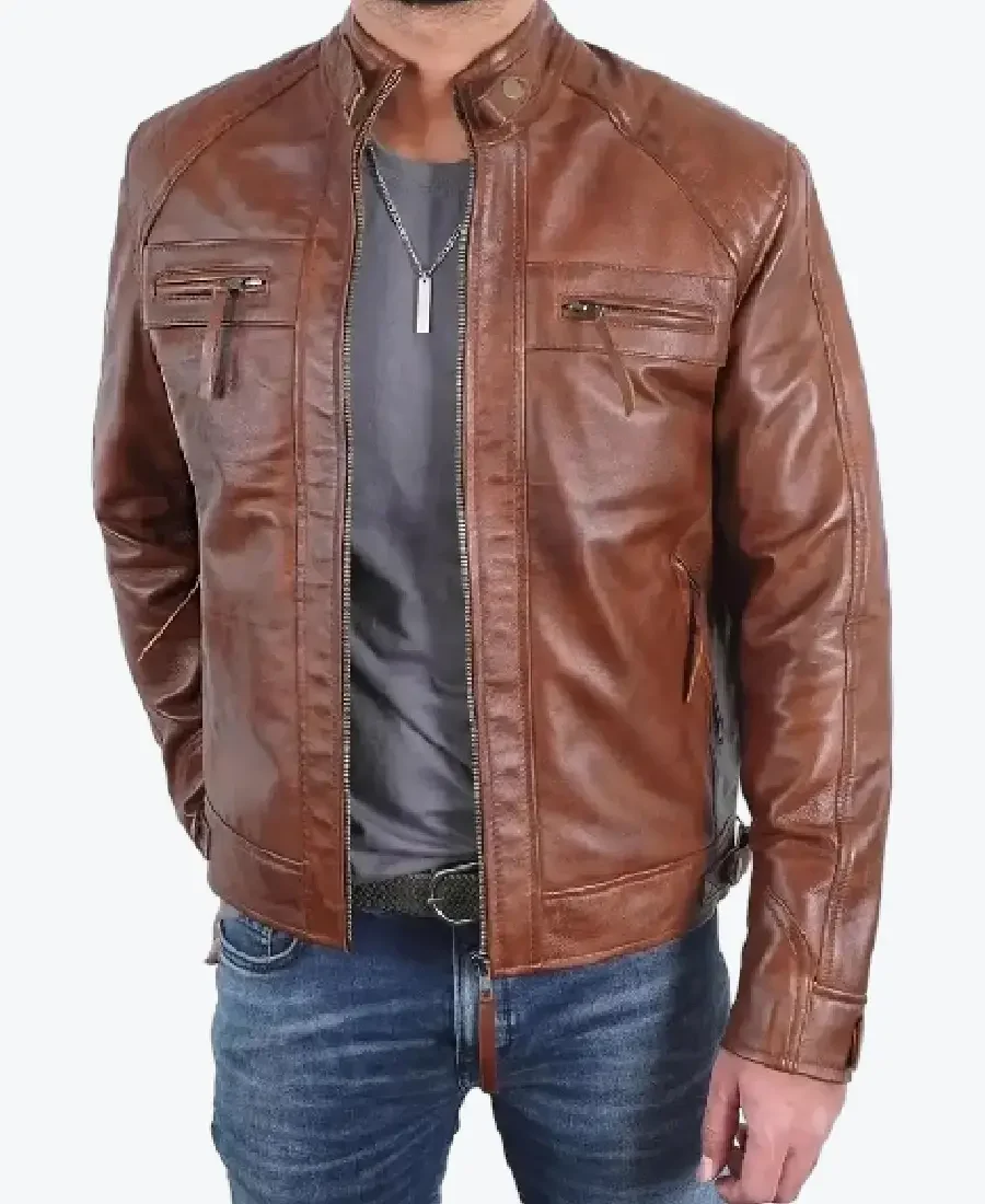 Men Brown Cafe Racer Leather Jackets Rare Jacket