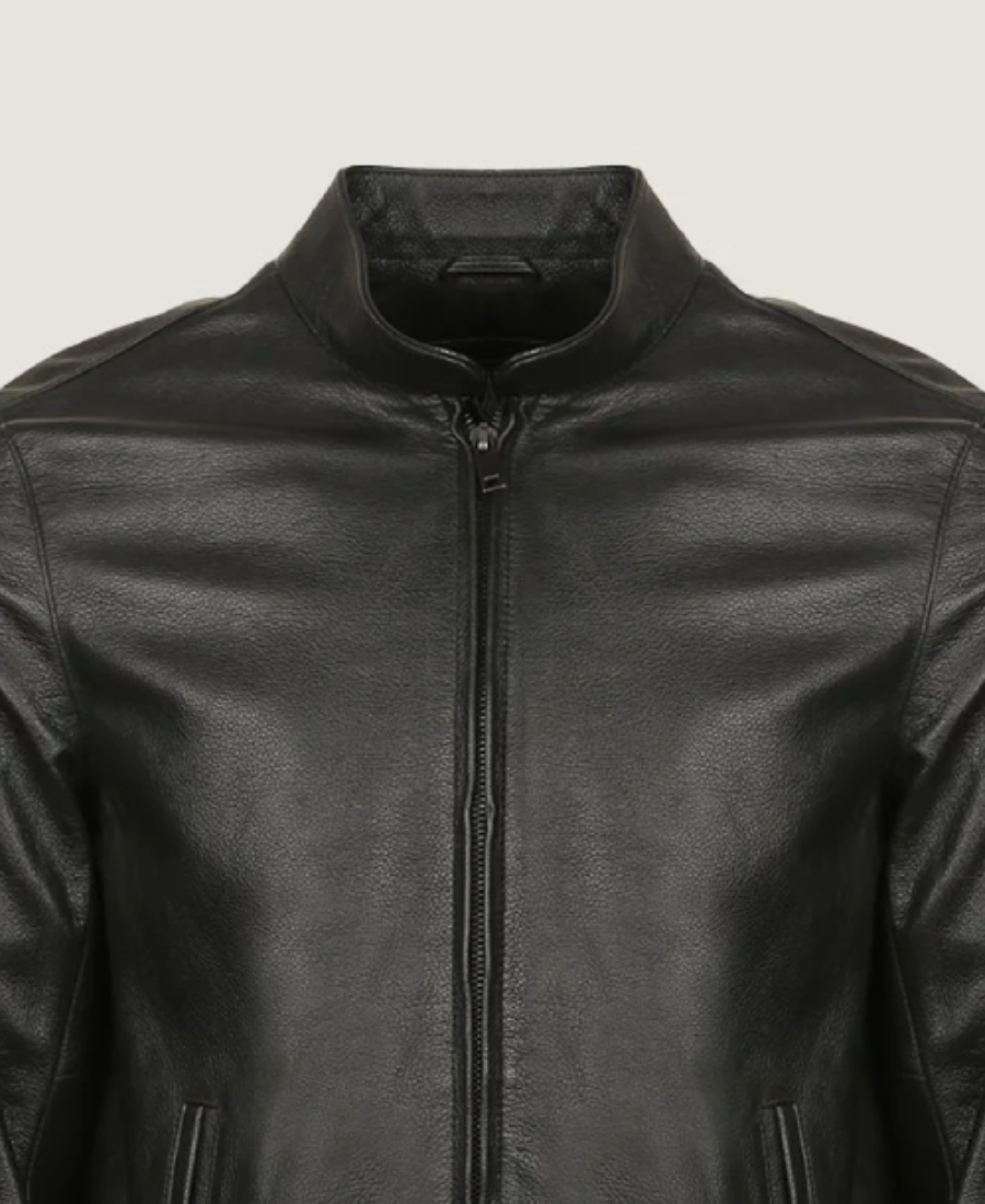 Men'S Black Classy Bomber Leather Jacket 3 Men’s Black Classy Bomber Leather Jacket Collar