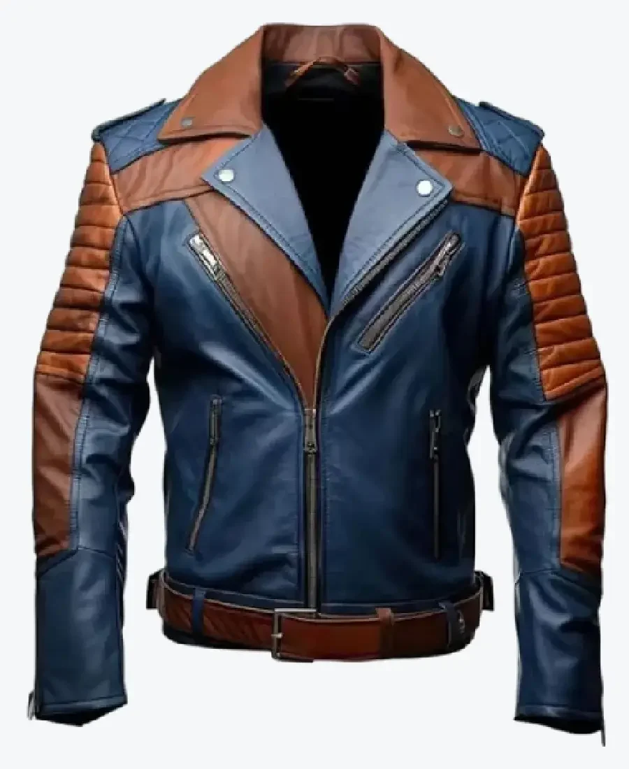 Mens Blue And Brown Leather Biker Jackets mens blue and brown leather biker jackets rare jacket