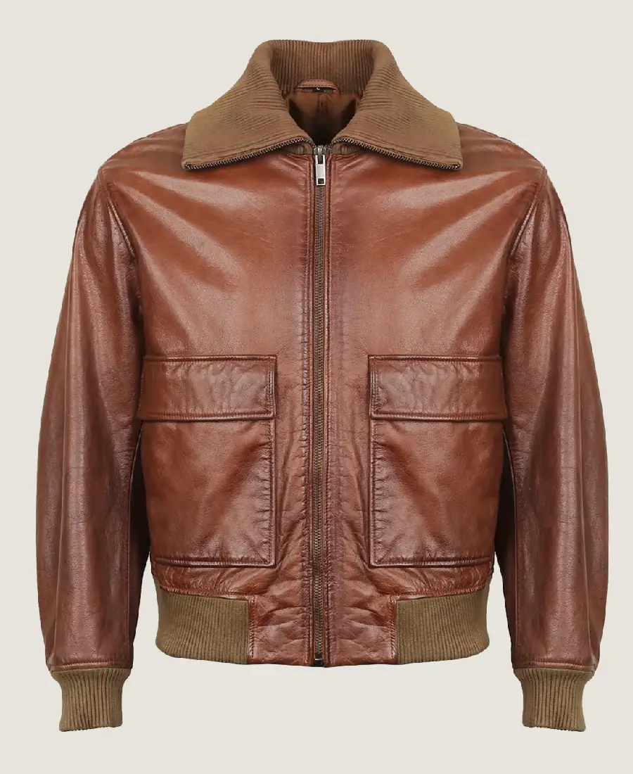 Men’s Pilot Brown Bomber Leather Jacket Front