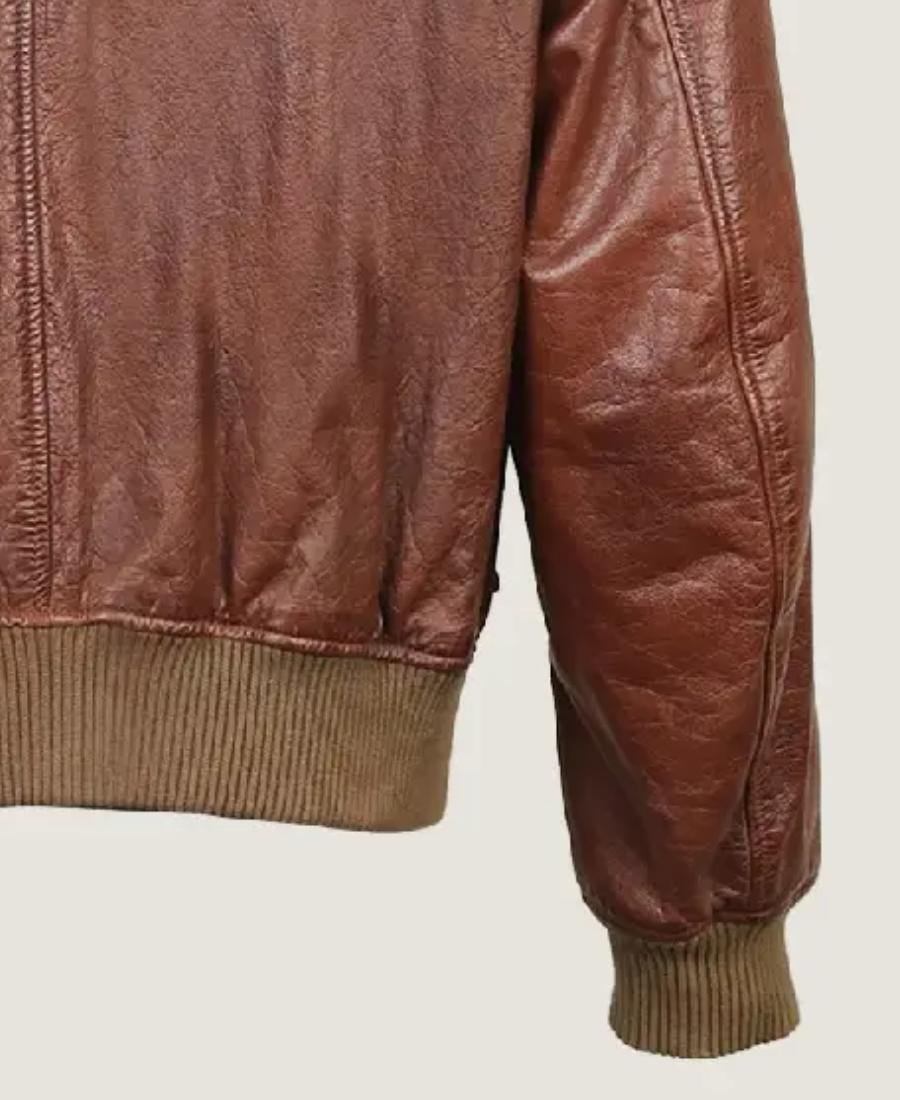 Men'S Pilot Brown Bomber Leather Jacket 4 Men’s Pilot Brown Bomber Leather Jacket Sleeves