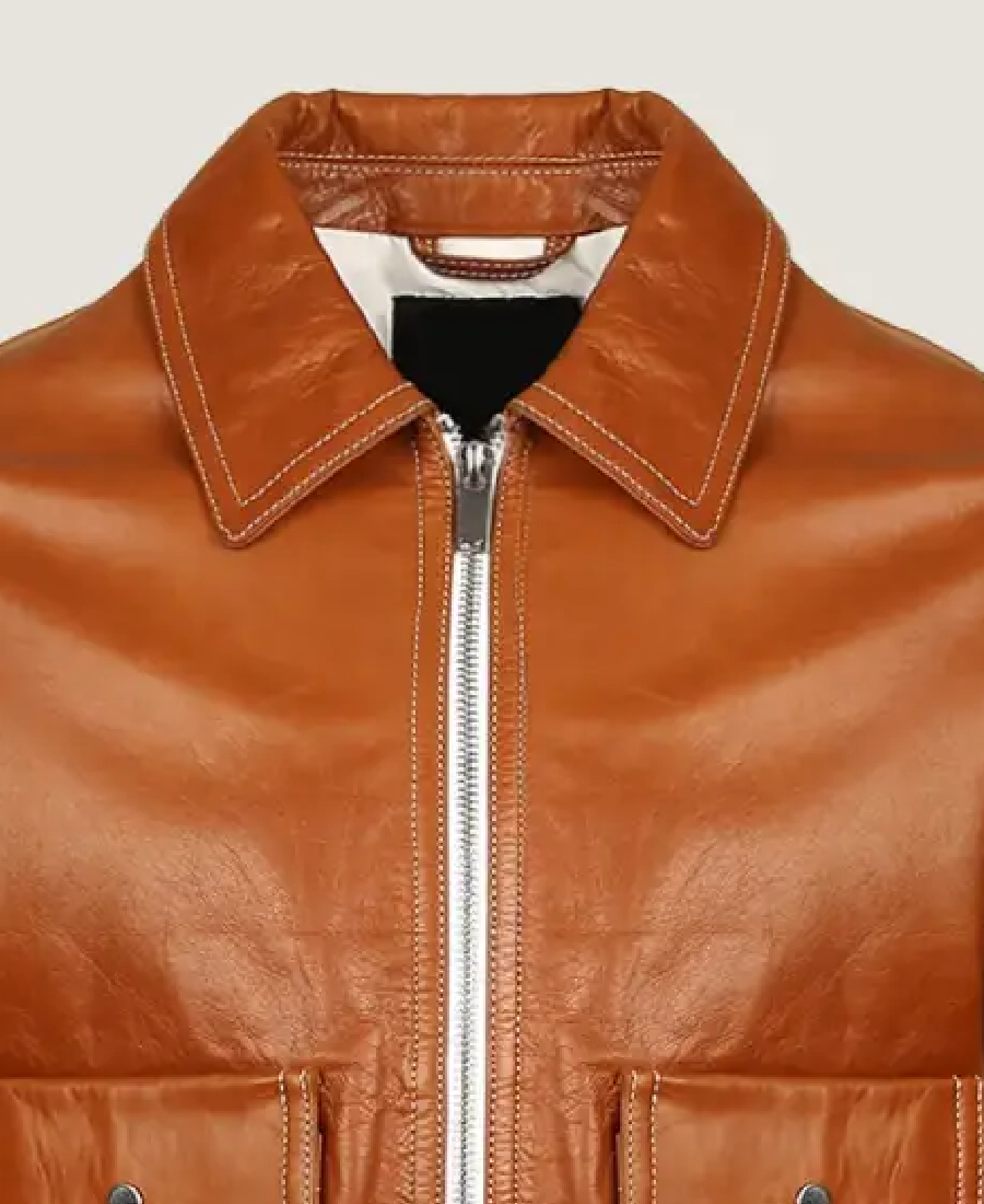 Men'S Pilot Brown Leather Bomber Jacket 3 Men’s Pilot Brown Leather Bomber Jacket Collar