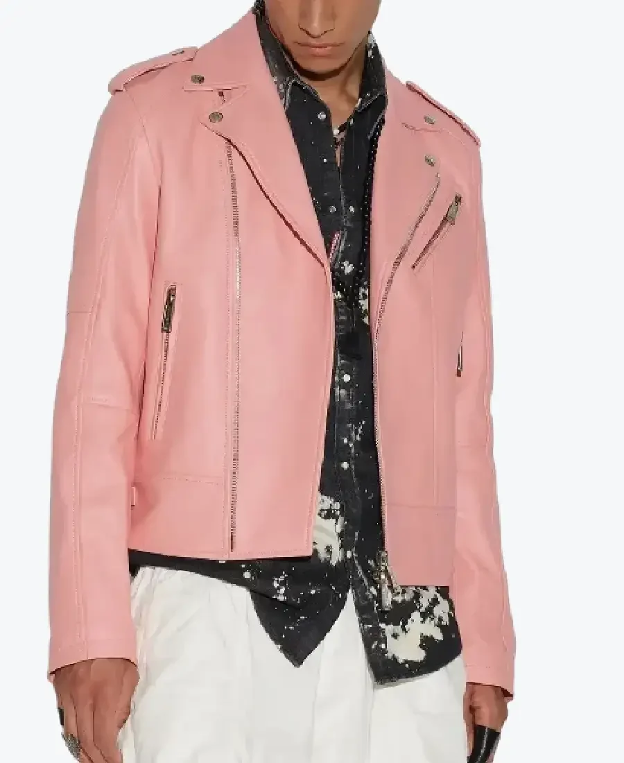 Men'S Pink Leather Moto Jackets men's pink leather moto jacket - image 1