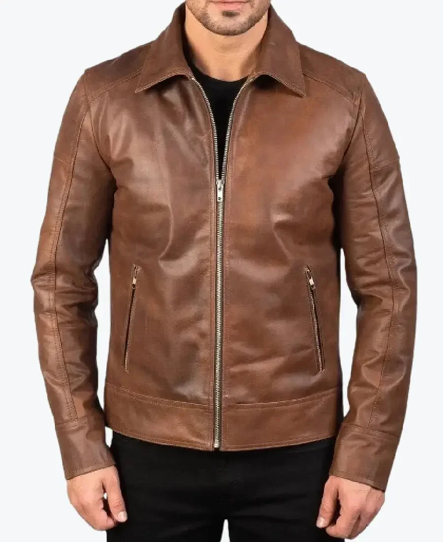 Men's Reeves Brown Biker Leather Jackets Rare Jacket