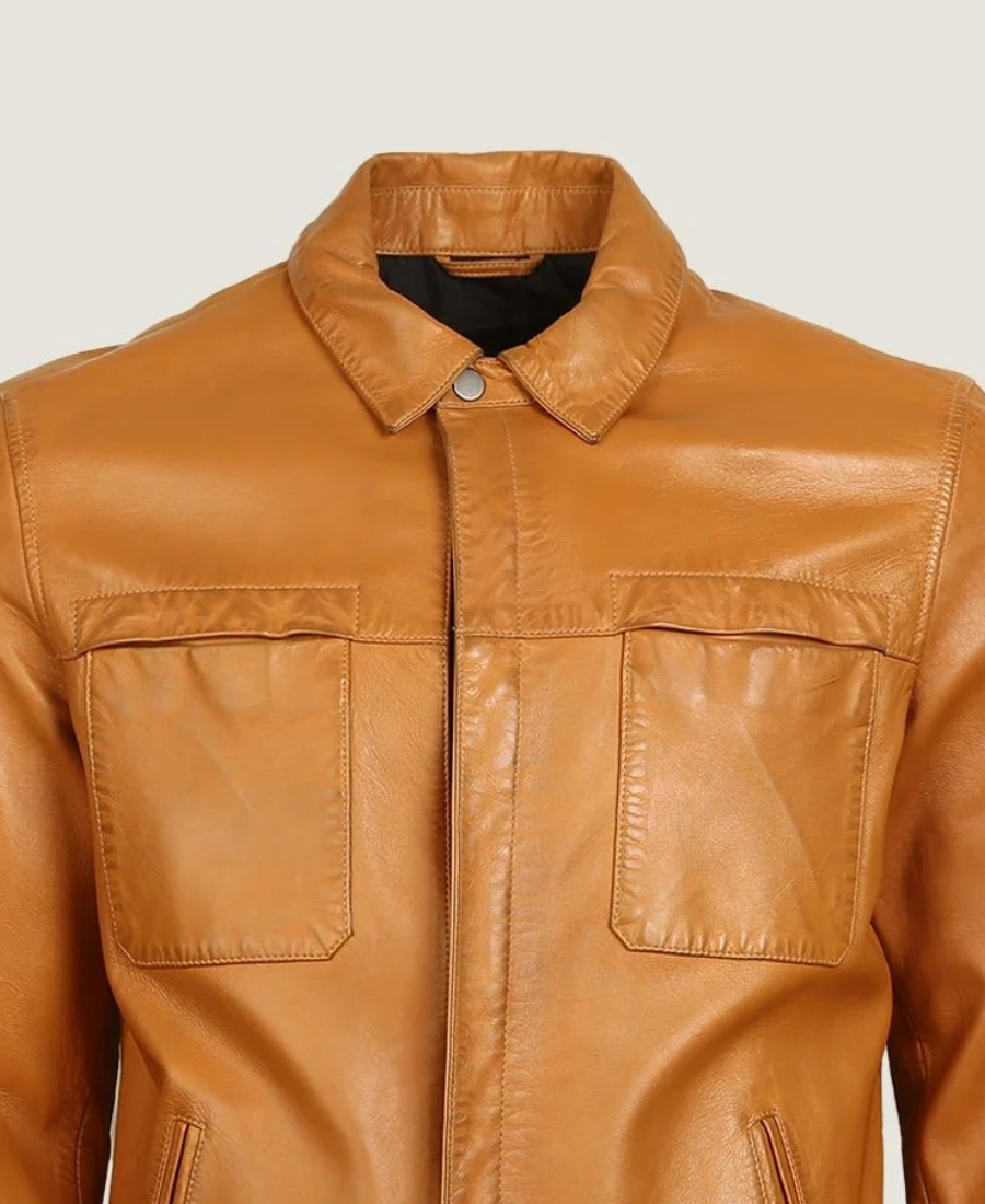 Men Classic Shirt Collar Black Leather Jacket 3 Men’s Simple Brown Vegan Leather Jacket Collar
