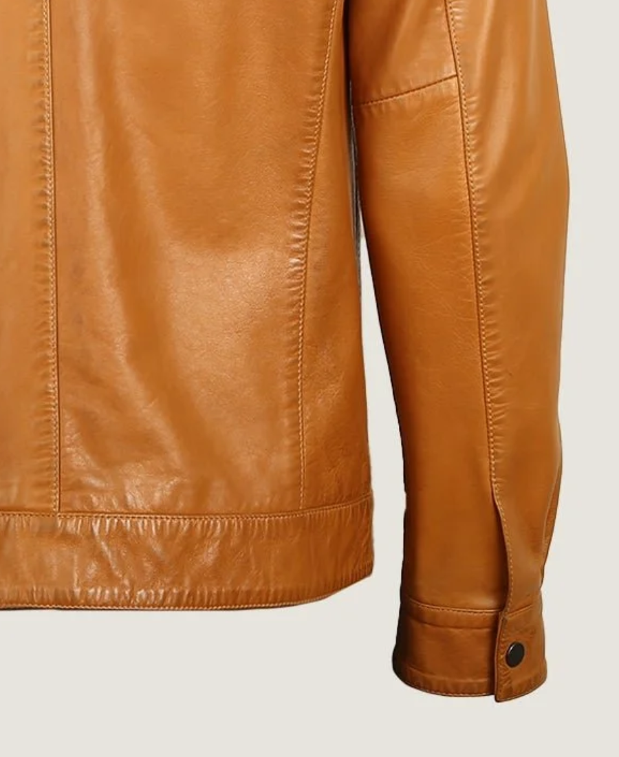 Men Classic Shirt Collar Black Leather Jacket 4 Men’s Simple Brown Vegan Leather Jacket Sleeves