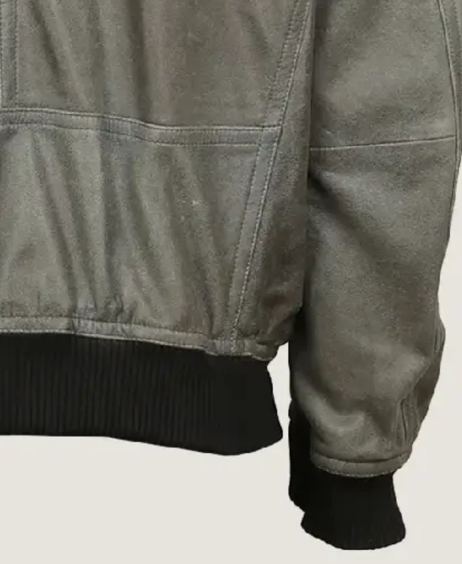 Men'S Simple Grey Bomber Leather Jacket 4 Men’s Simple Grey Bomber Leather Jacket Sleeves