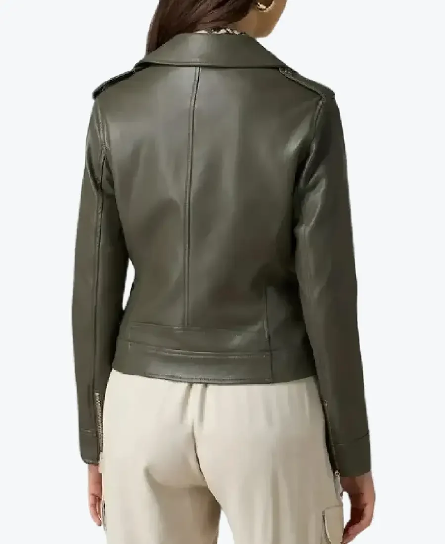 Shop The Anna Army Green Leather Biker Jackets Rare Jacket
