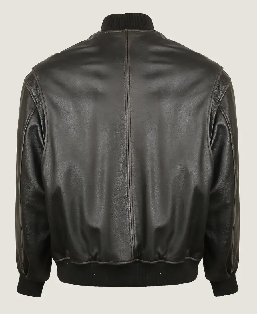 Shop The Men’s Oversized Rib Bomber Leather Jacket Back