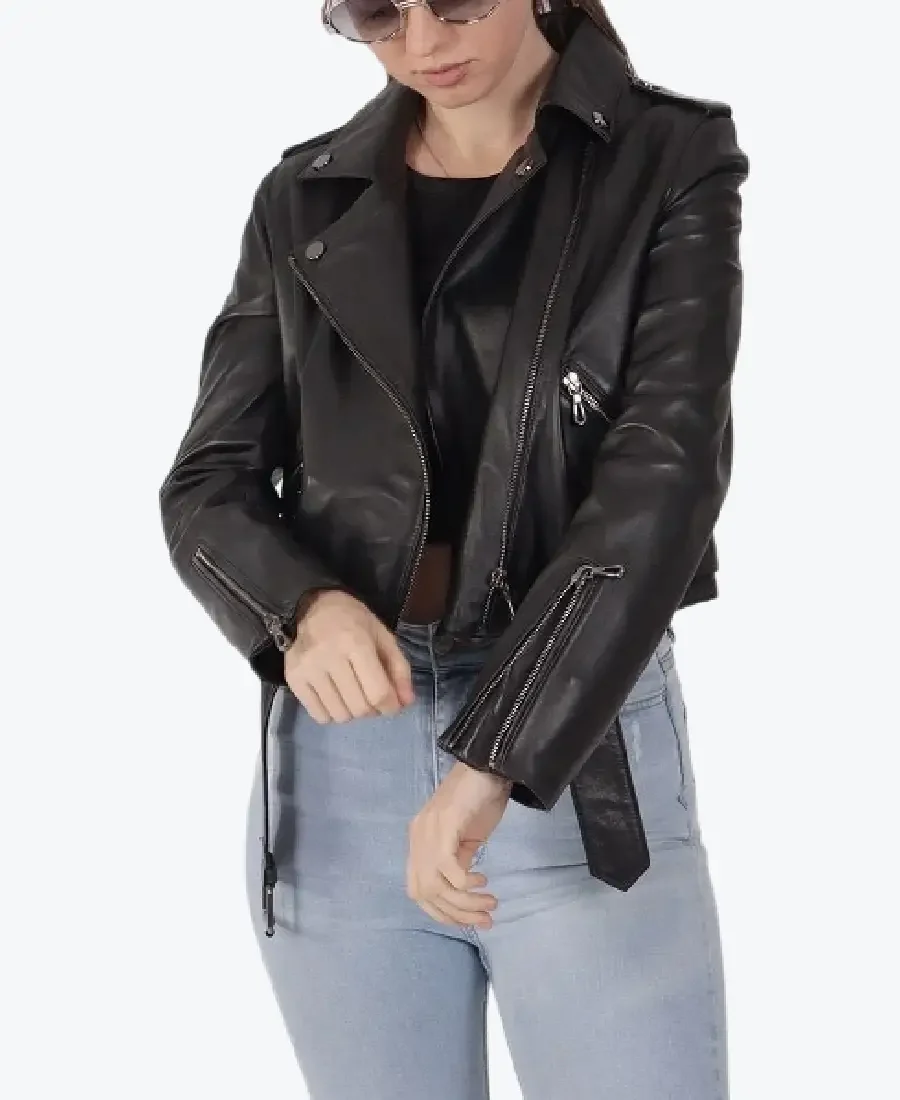 Twiggy Black Leather Biker Jackets Rare Jacket