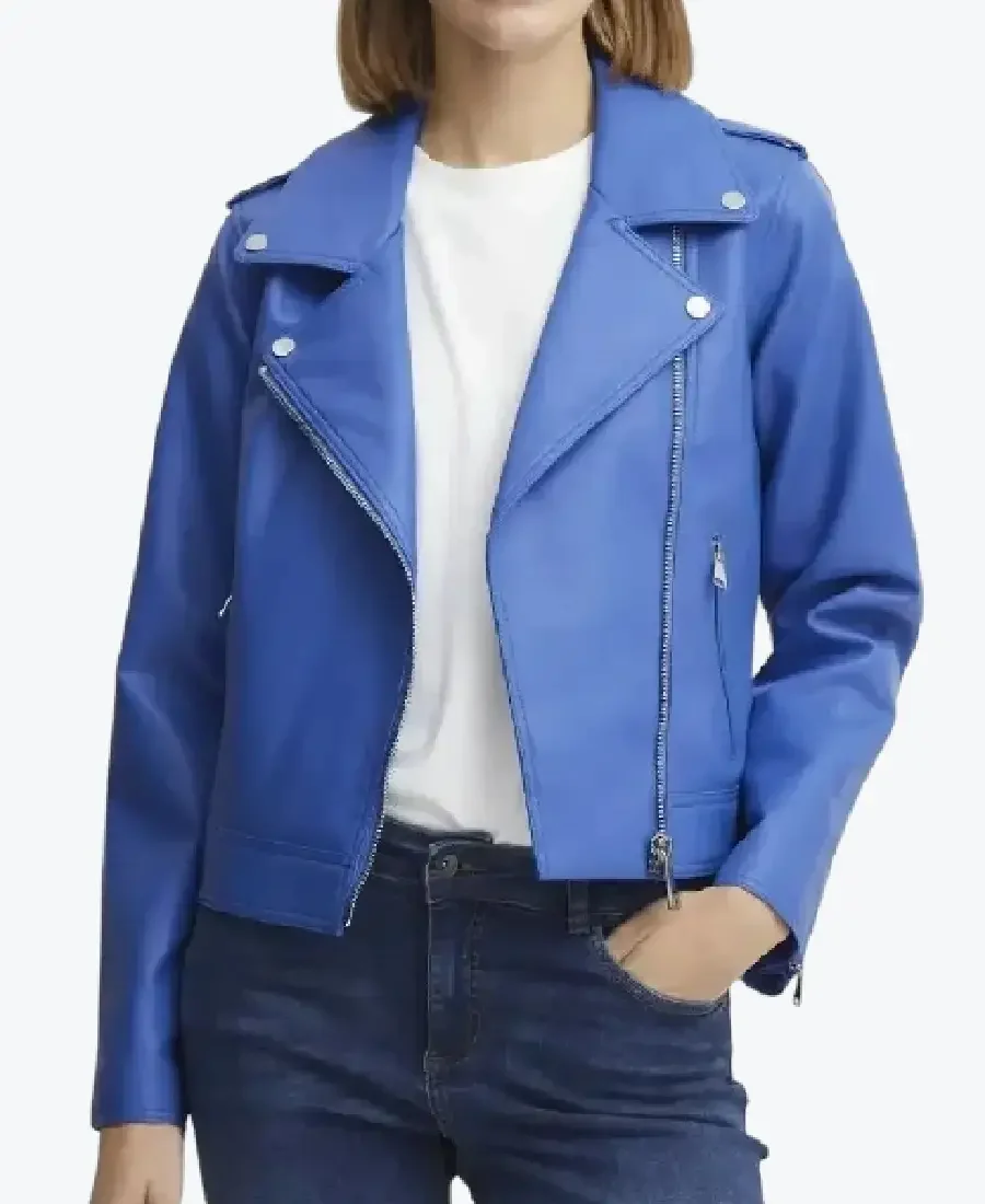 Women Real Lambskin Light Blue Moto Jackets Rare Jacket