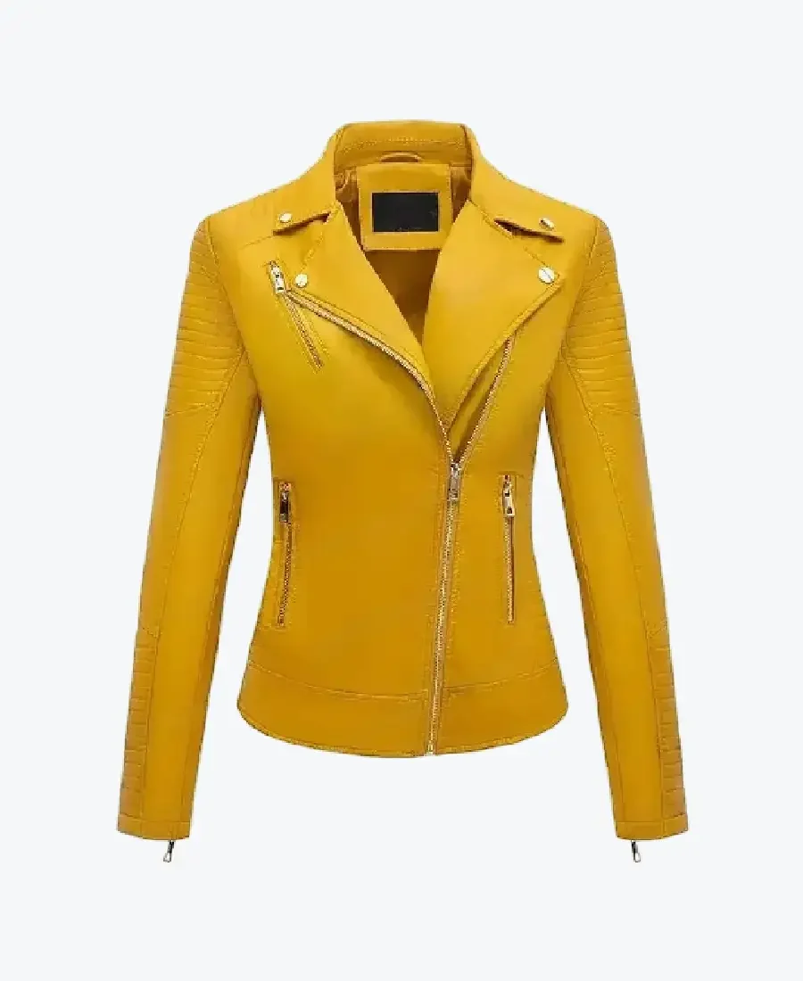 Women Yellow Modern Leather Biker Jackets women yellow modern leather biker jackets rare jacket