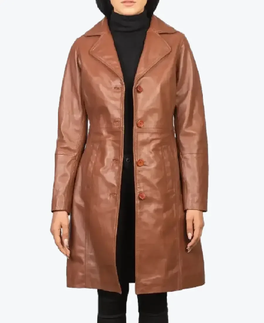 Women'S Alexis Brown Single Breasted Leather Coat Front women's alexis brown single breasted leather coat front - rare jackets