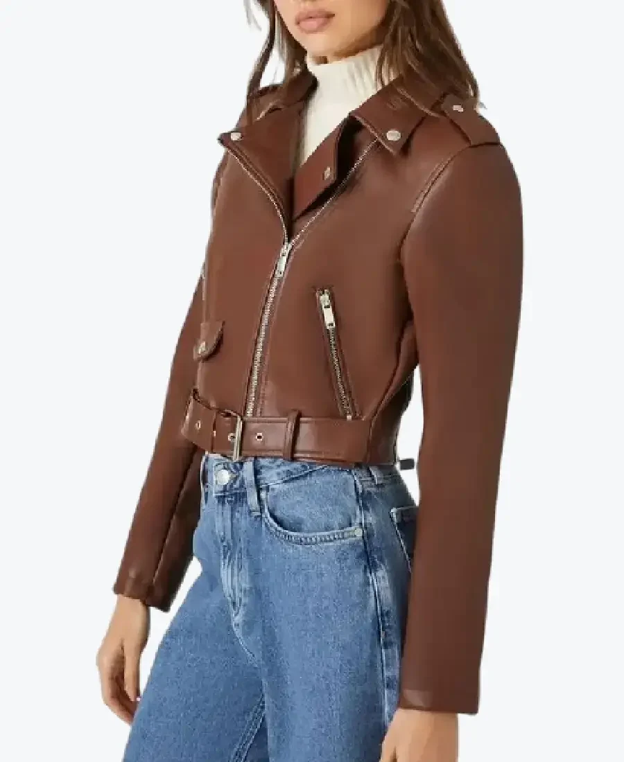 Women’s Brown Cropped Motorcycle Leather Jackets Rare Jacket