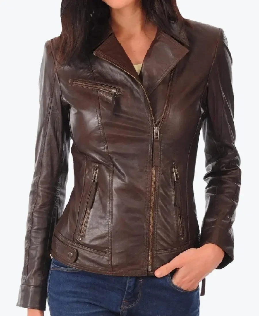 Ava Dark Brown Rider Biker Leather Jacket ava dark brown rider biker leather jacket