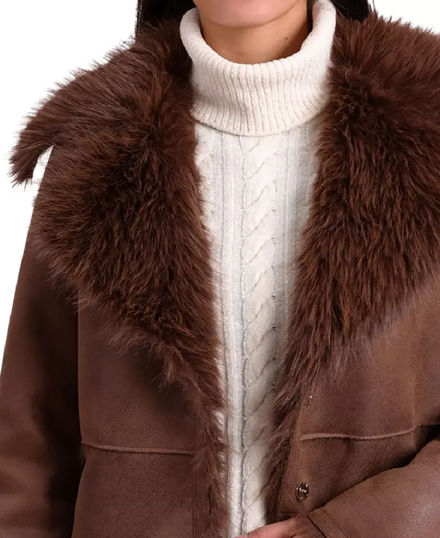 Women Brown Faux Shearling Leather Jacket 3 Bagatelle Faux Shearling Leather Jacket Collar