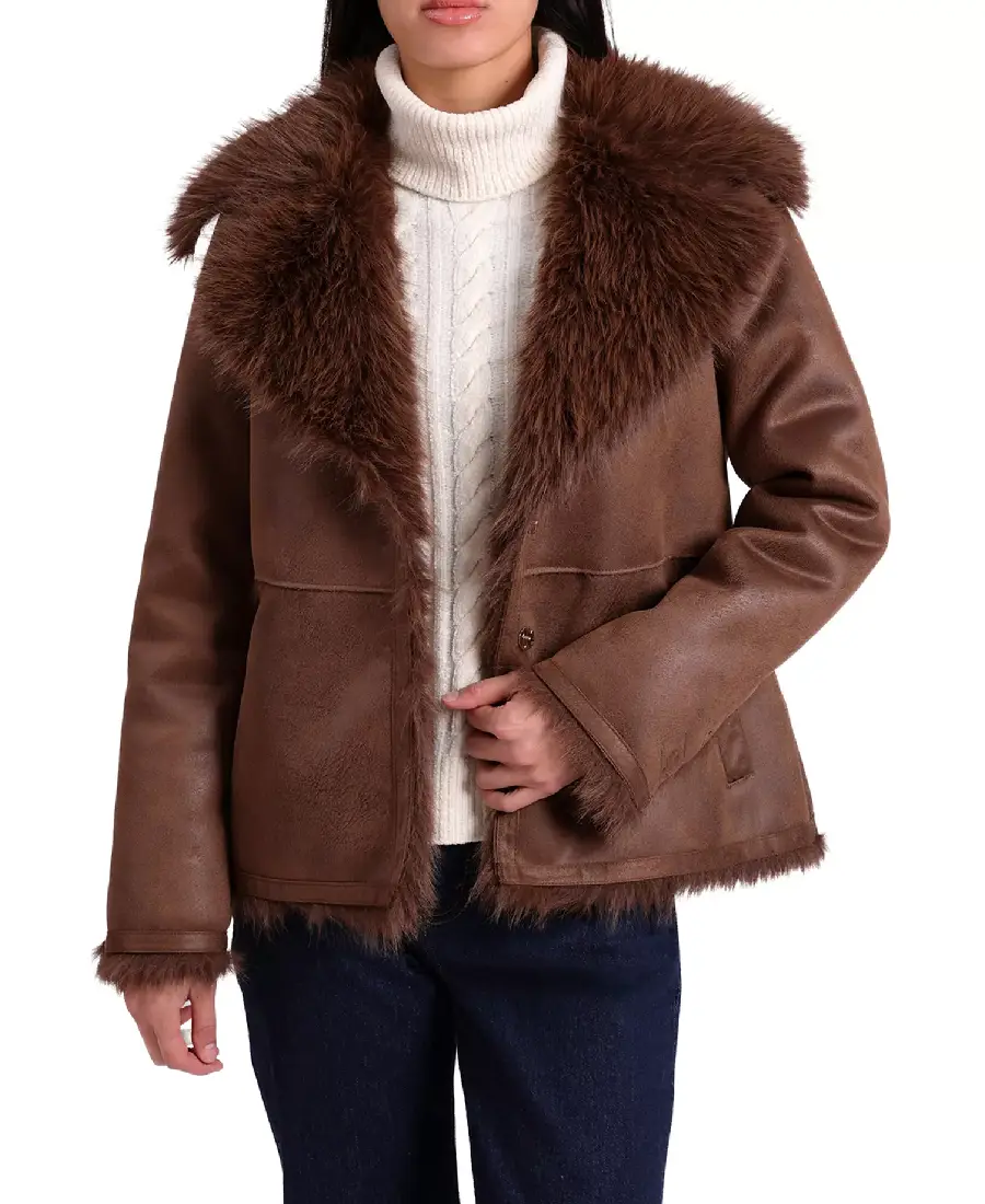 Women Brown Faux Shearling Leather Jacket 1 Bagatelle Faux Shearling Leather Jacket