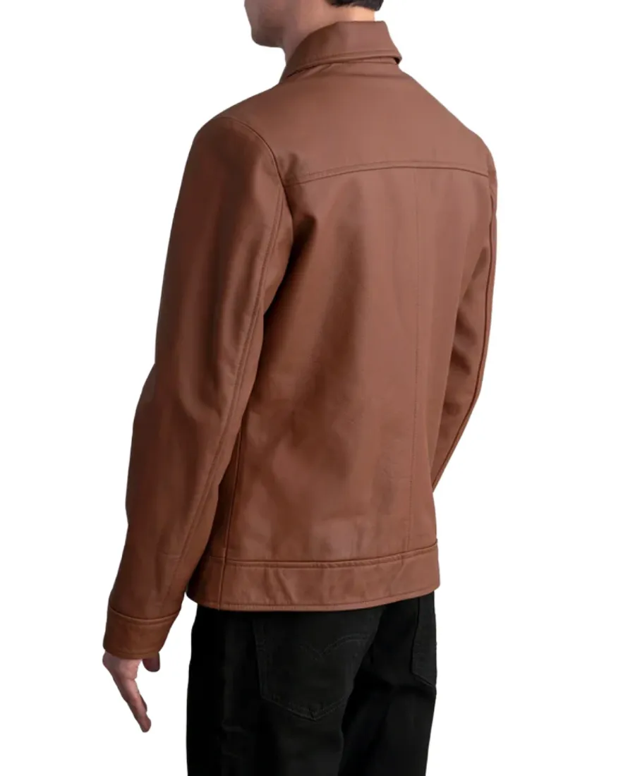 Alternative view of Men's Matte Brown Leather Jacket