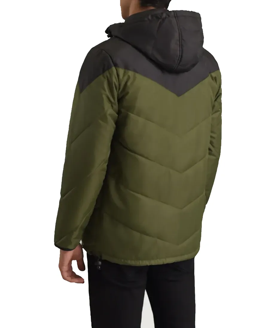 Alternative view of Black And Green Hooded Puffer Jacket