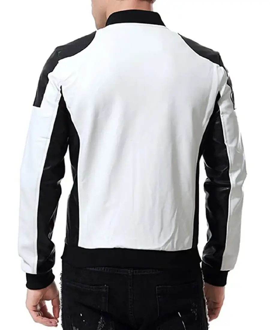 Men Black And White Leather Jacket 2 Men Black And White Leather Jacket Back