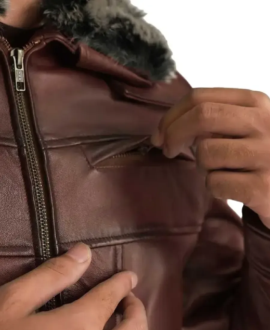 Men Fur Collar Brown Leather Jacket 5 Men Fur Collar Brown Leather Jacket - Image 5