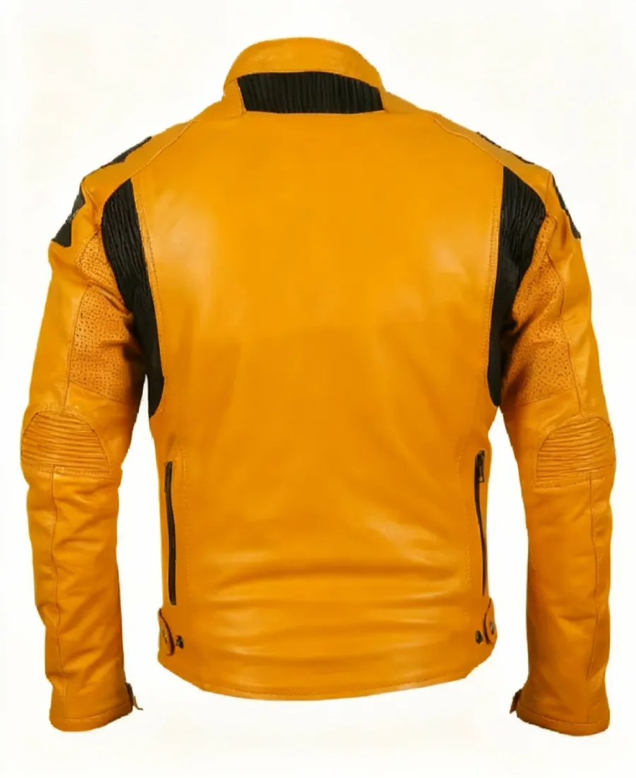 Alternative view of Men Yellow Motorcycle Leather Jacket