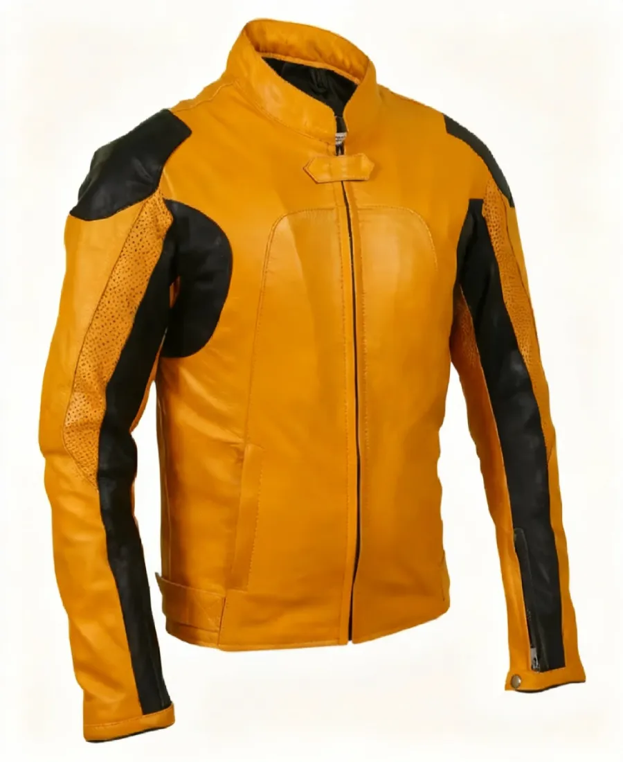 Men Yellow Motorcycle Leather Jacket 3 Men Yellow Motorcycle Leather Jacket - Image 3