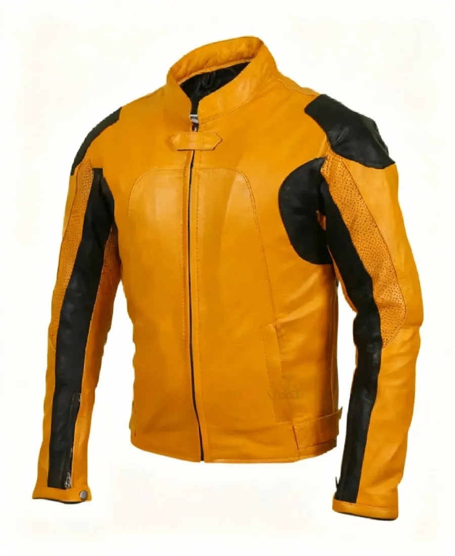 Men Yellow Motorcycle Leather Jacket 4 Men Yellow Motorcycle Leather Jacket - Image 4