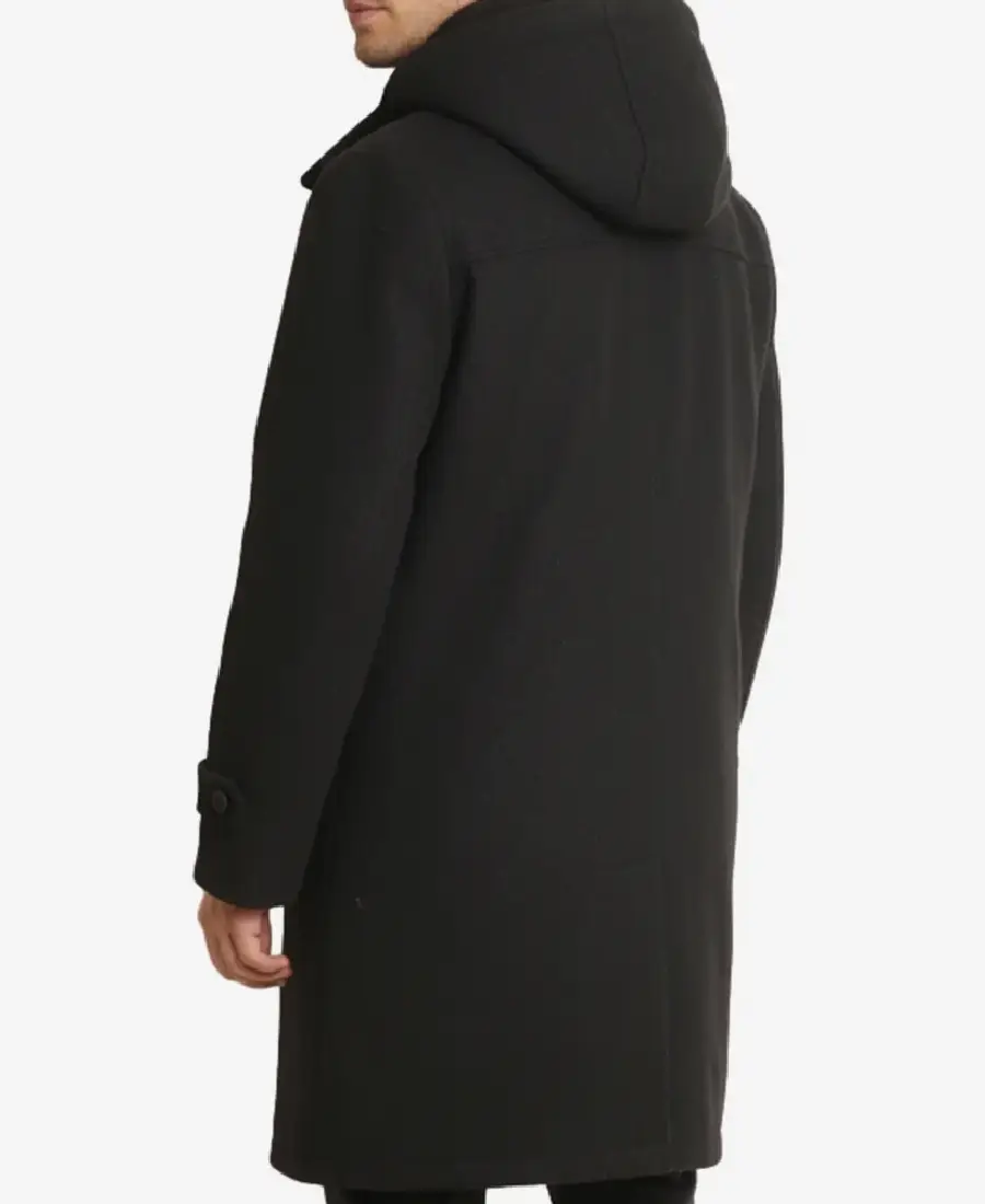 Alternative view of Men's Black Hooded Duffle Wool Coat
