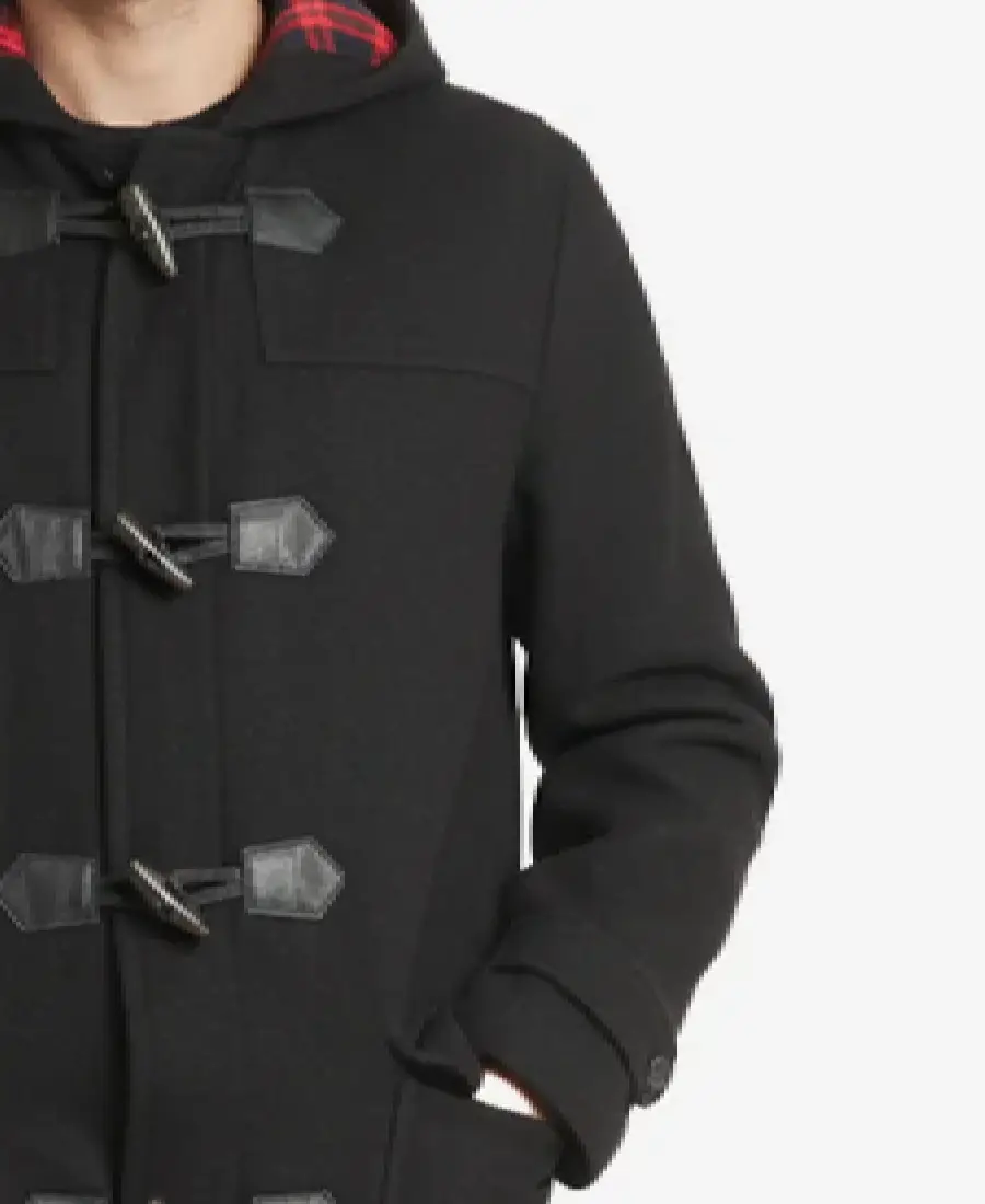 Men'S Black Hooded Duffle Wool Coat 3 Men'S Black Hooded Duffle Wool Coat - Image 3