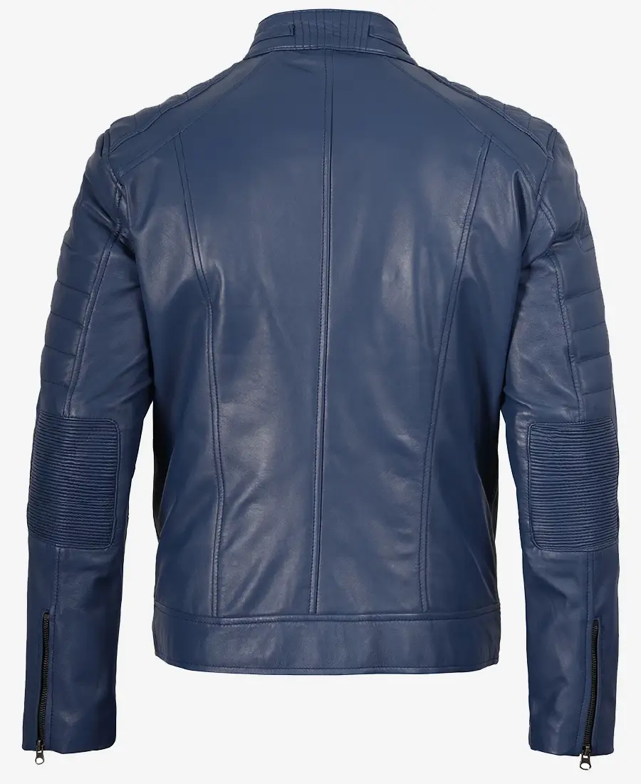 Men'S Cafe Racer Blue Leather Jacket 2 Men'S Cafe Racer Blue Leather Jacket - Image 2
