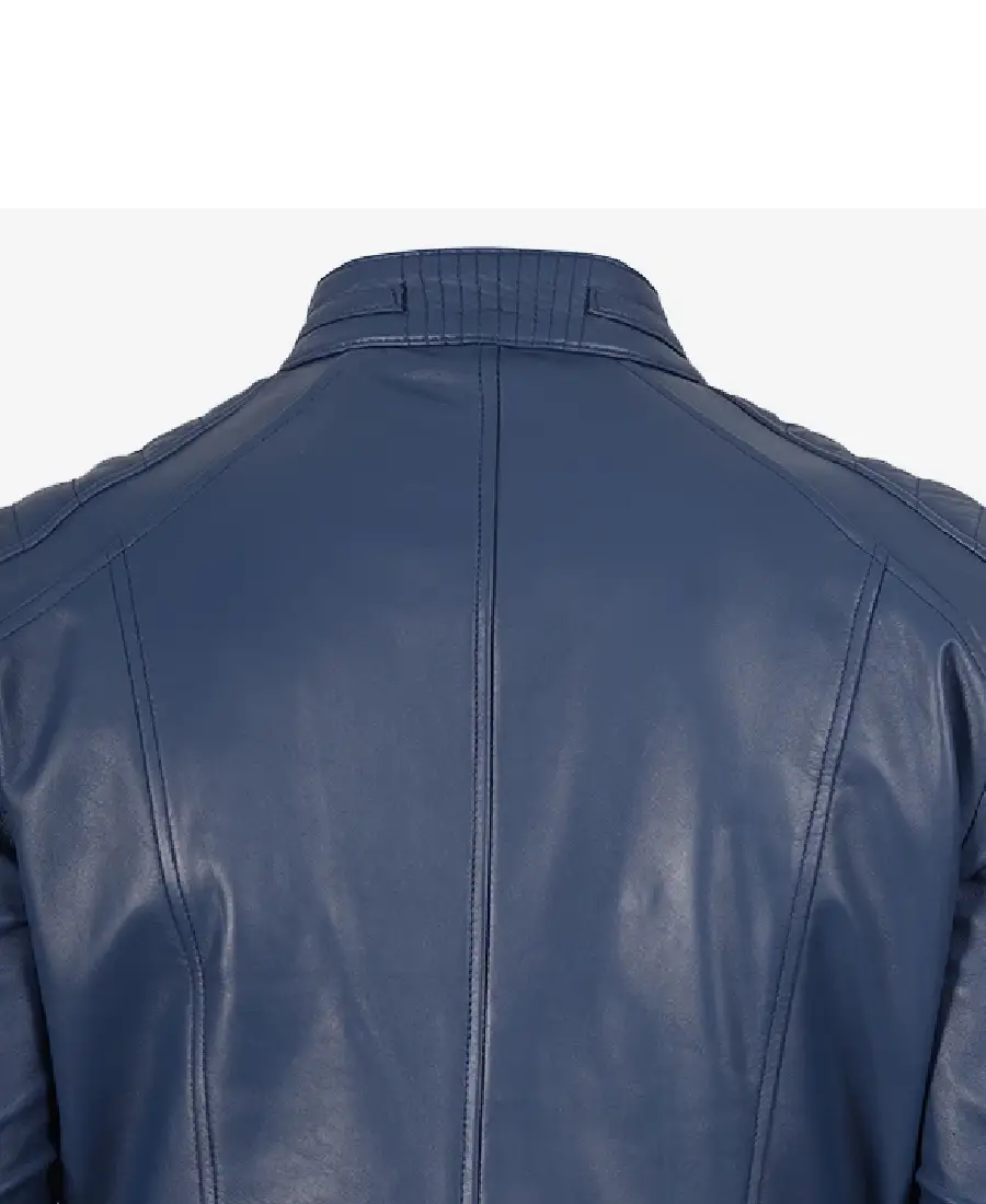 Men'S Cafe Racer Blue Leather Jacket 4 Men'S Cafe Racer Blue Leather Jacket - Image 4