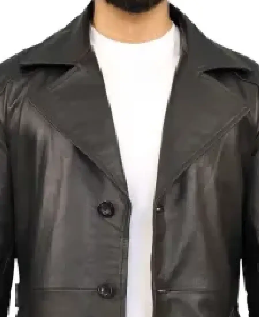 Men’s Classic Black Leather Duster Coat 3 Men’s Classic Black Leather Duster Coat - Image 3