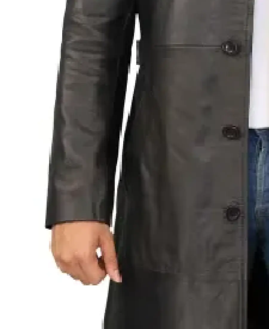 Men’s Classic Black Leather Duster Coat 4 Men’s Classic Black Leather Duster Coat - Image 4