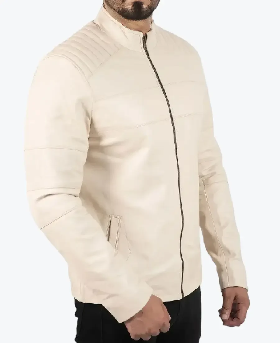 Men’s Cream Leather Biker Jacket men’s cream leather biker jacket - rare jackets