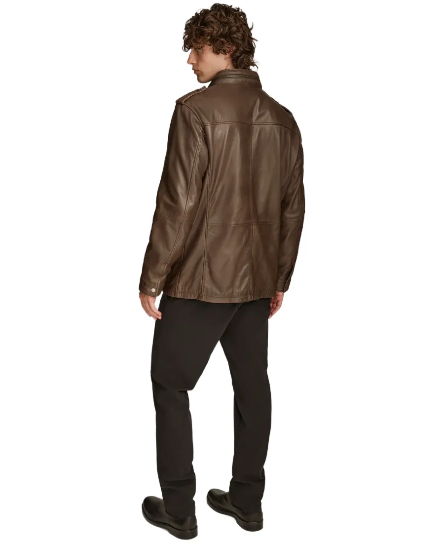 Men'S Dark Brown Cam Field Leather Jacket 2 Men'S Dark Brown Cam Field Leather Jacket - Image 2