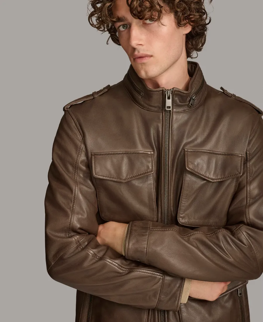 Men'S Dark Brown Cam Field Leather Jacket 5 Men'S Dark Brown Cam Field Leather Jacket - Image 5