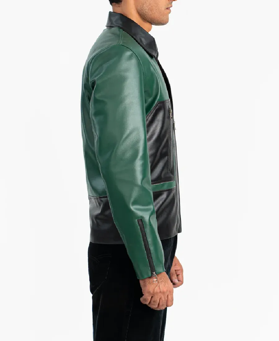 Men'S Green Groove Faux Leather Jacket 3 Men'S Green Groove Faux Leather Jacket - Image 3