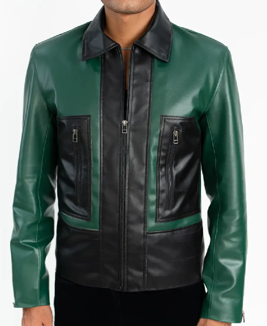 Men's Green Groove Faux Leather Jacket