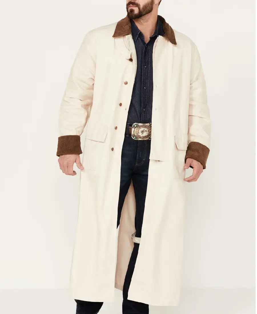 Men'S Brown Long Canvas Duster Coat 5 Men'S Brown Long Canvas Duster Coat - Image 5