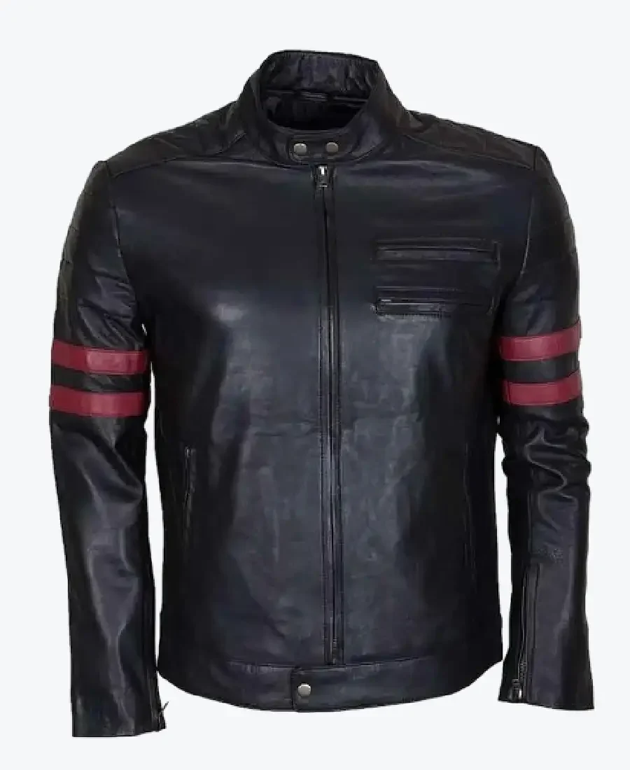 Men’s Red Striped Retro Biker Jackets Rare Jacket