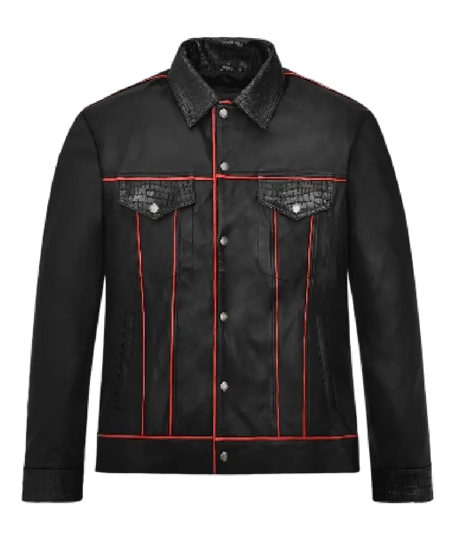 Men's Venom Piped Black Leather Jacket