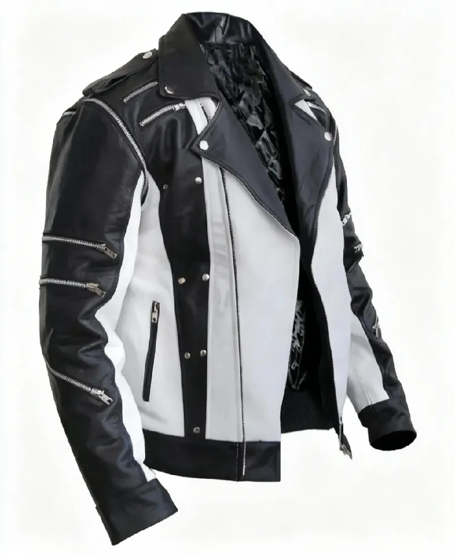 Men'S White And Black Premium Biker Leather Jacket 3 Men'S White And Black Premium Biker Leather Jacket - Image 3