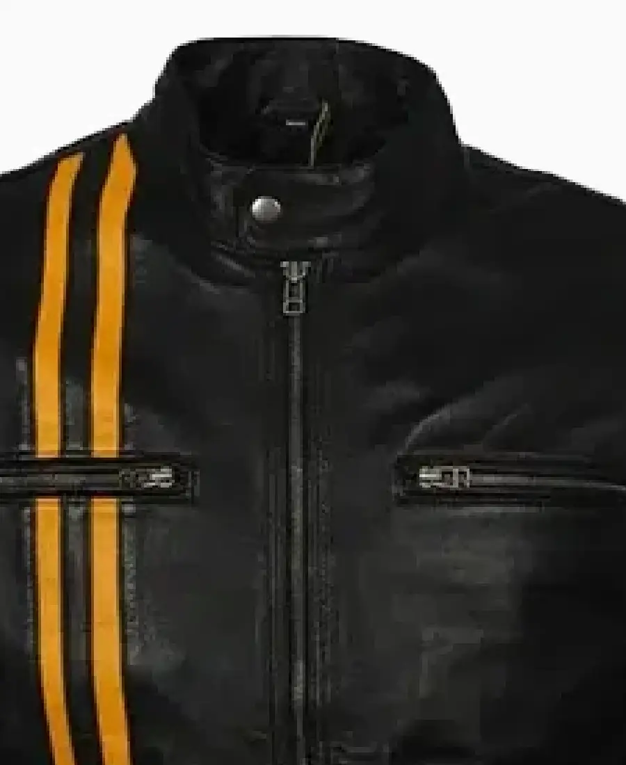 Men'S Yellow Star Cafe Racer Leather Jacket 3 Men'S Yellow Star Cafe Racer Leather Jacket Collar
