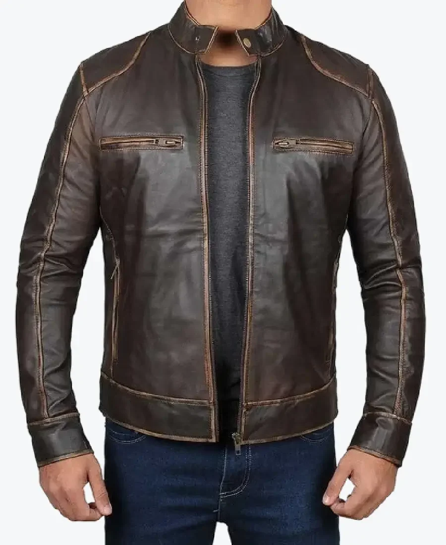 Navarro Dark Brown Cafe Racer Leather Jacket navarro dark brown cafe racer leather jacket - rare jackets