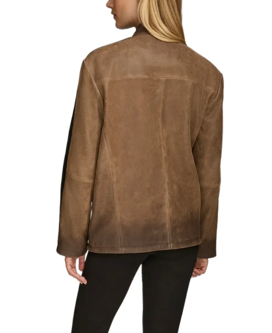 Alternative view of Women Color Block Racer Leather Jacket