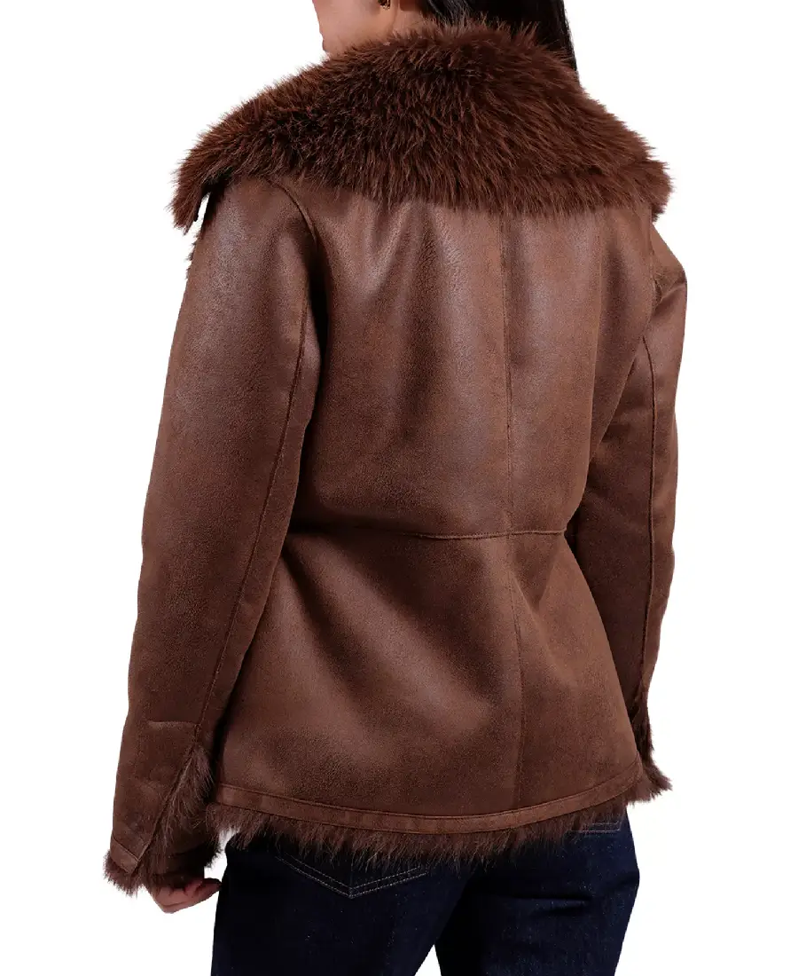 Women Brown Faux Shearling Leather Jacket 2 Shop The Bagatelle Faux Shearling Leather Jacket