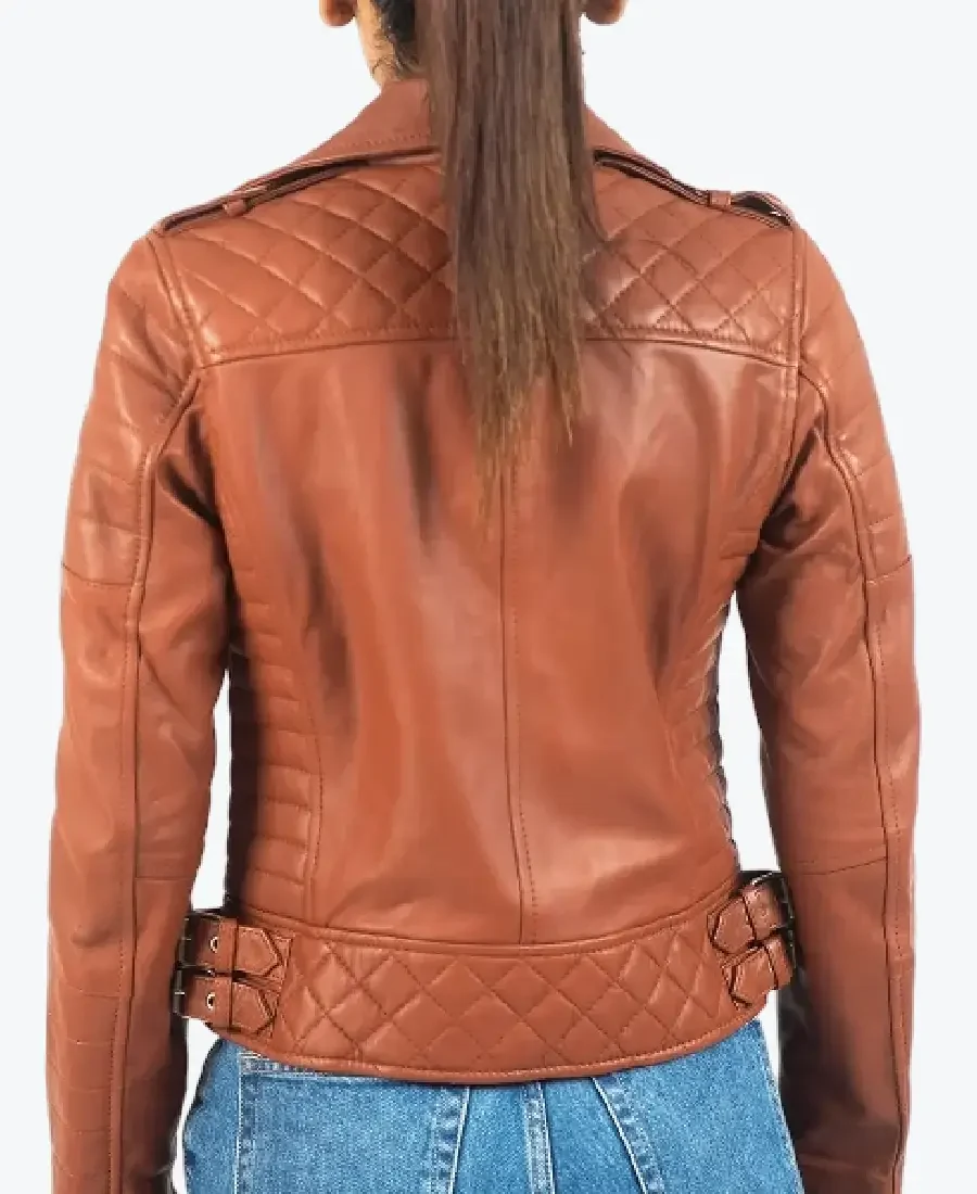Shop The Elaine Women’s Brown Leather Biker Jacket - Rare Jackets
